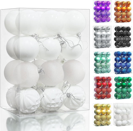 Lulu Home Christmas Ball Ornaments, 24 Ct 2.36" Pre-Strung Hanging Ornament Decorations, Xmas Shatterproof Plastic Balls for Holiday Party Wreath Garlands Trees, White