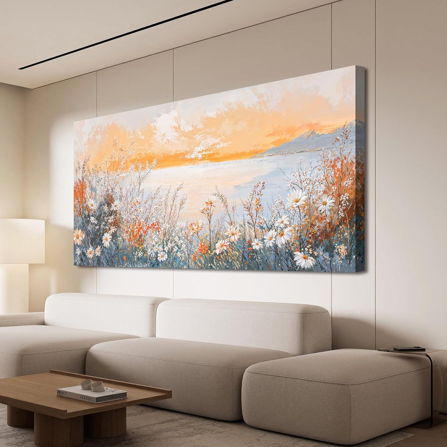 Canvas Wall Art Decor Wall Art Pictures for Living Room Artwork for Walls Large Coastal Beach Wall Art Prints Canvas Art Wall Decor Vintage Wildflower Wall Art Decorations Bedroom Home Decor 24"X48"