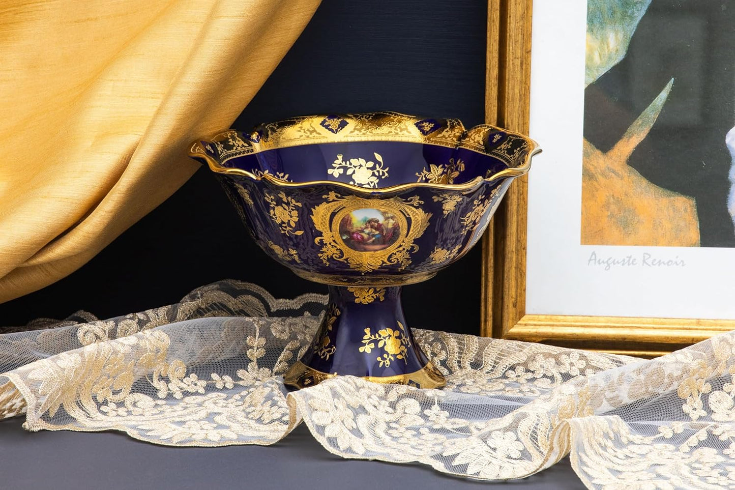 Vintage Fruit Bowl - 6 x 8 inch Luxurious Home and Kitchen Decor - Ceramic Fruit Basket, Dining Table Centerpiece, Candy Dish, Pasta, Salad, Key Bowl - Hosting Essentials