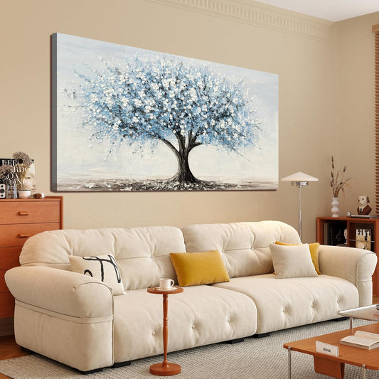 Canvas Wall Art Decor Wall Art Pictures for Living Room Vintage White Blue Wall Art Prints Tree of Life Wall Art Decorations Canvas Art Wall Decor Artwork for Walls Bedroom Office Decor 20" X 40"