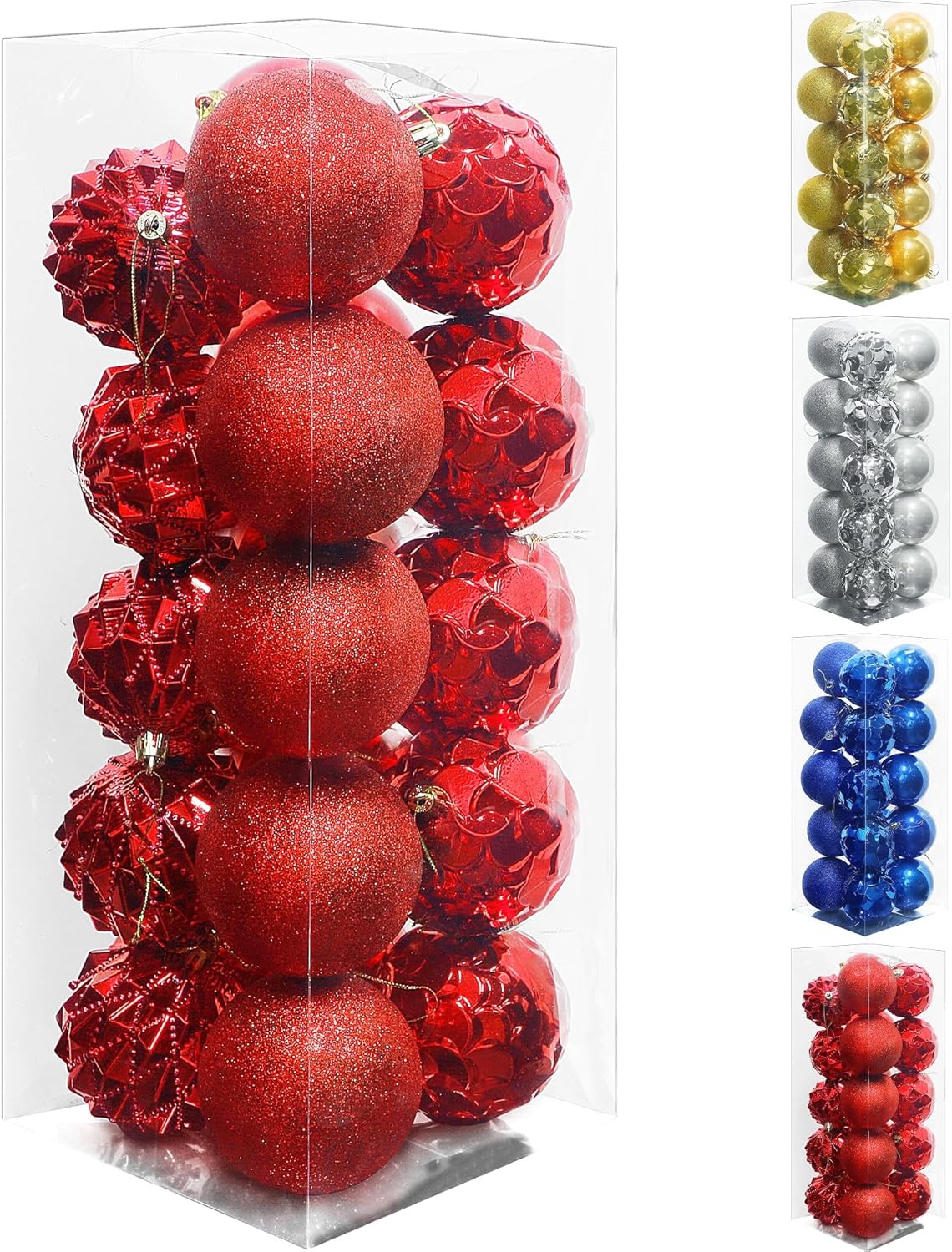 Lulu Home Christmas Ball Ornaments, 20 Ct 3.15" Pre-Strung Hanging Ornament Decorations, Xmas Shatterproof Plastic Balls for Holiday Party Wreath Garlands Trees, Red