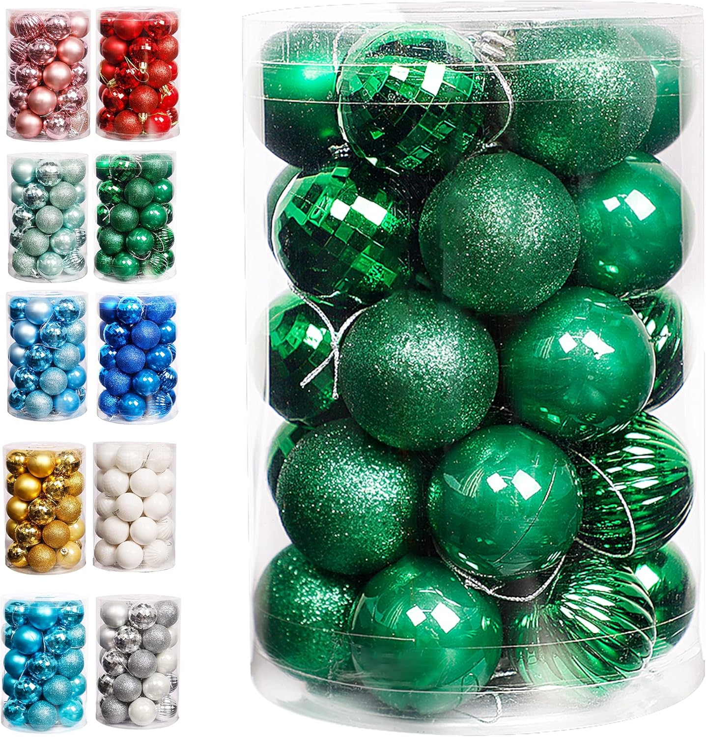 Lulu Home Christmas Ball Ornaments, 34 Ct 1.57" Pre-Strung Hanging Ornament Decorations, Xmas Shatterproof Plastic Balls for Holiday Party Wreath Garlands Trees, Green
