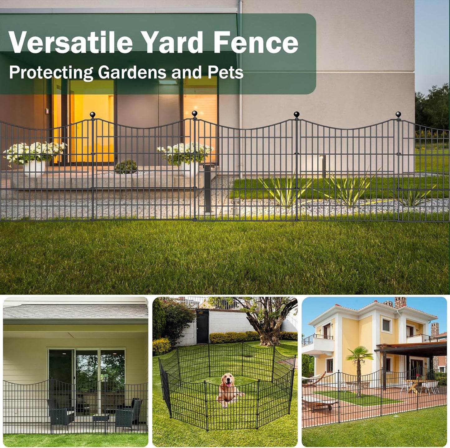 10 Panels No Dig Dog Fence Outdoor for Yard, 40 in(H) X 23.6 ft(L) Decorative Tall Garden Fence Animal Barrier, Rustproof Metal Wire Garden Edging and Borders, Temporary Fencing Stakes