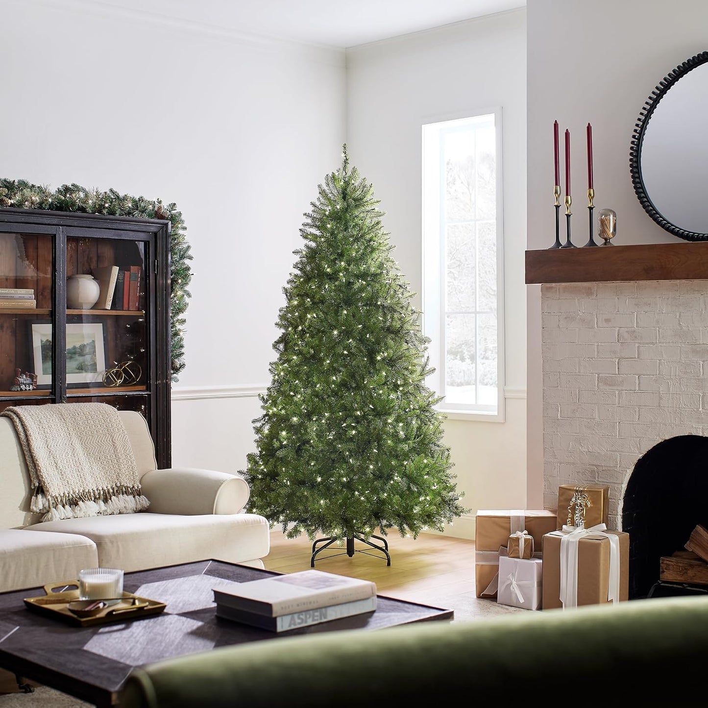 National Tree Company Pre-Lit Artificial Full Christmas Tree, Green, Dunhill Fir, Dual Color LED Lights, Includes PowerConnect and Stand, 7 Feet