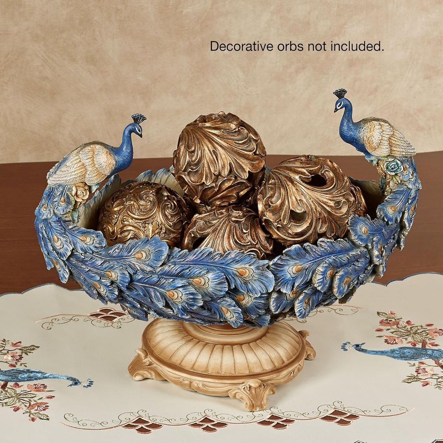 Touch of Class Luxe Plumes Peacock Decorative Centerpiece Bowl Blue - Made of Resin - Handpainted Mosaic - Table Centerpieces Decor for Kitchen, Dining Room - 16.5 Inches Wide