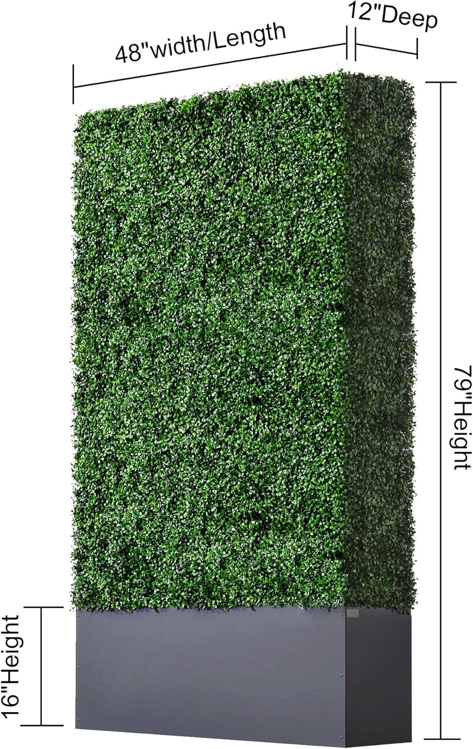 AGPL Upgraded Artificial Boxwood Hedge Wall with Dark Gray Stainless Steel Planter Box (79" Height 48" Width 12" Deep) Room Divider and Privacy Wall (79)