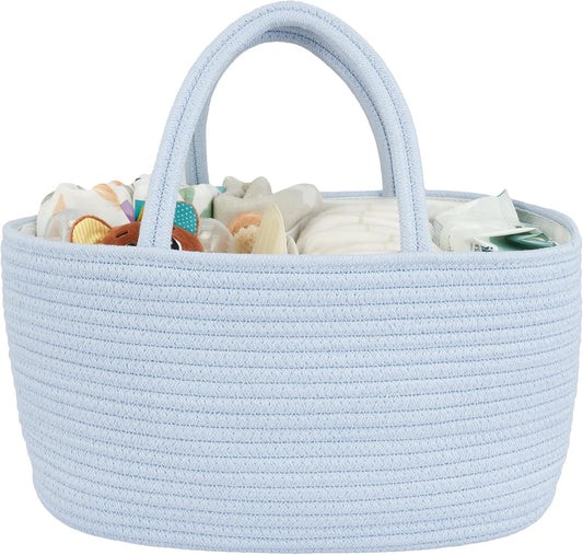 Diaper Caddy Organizer Cotton Rope Baby Basket Nursery Storage and Portable Tote Bag for Car Ideal Baby Shower Gifts and Registry Must-Have for Newborn Essentials Large blue