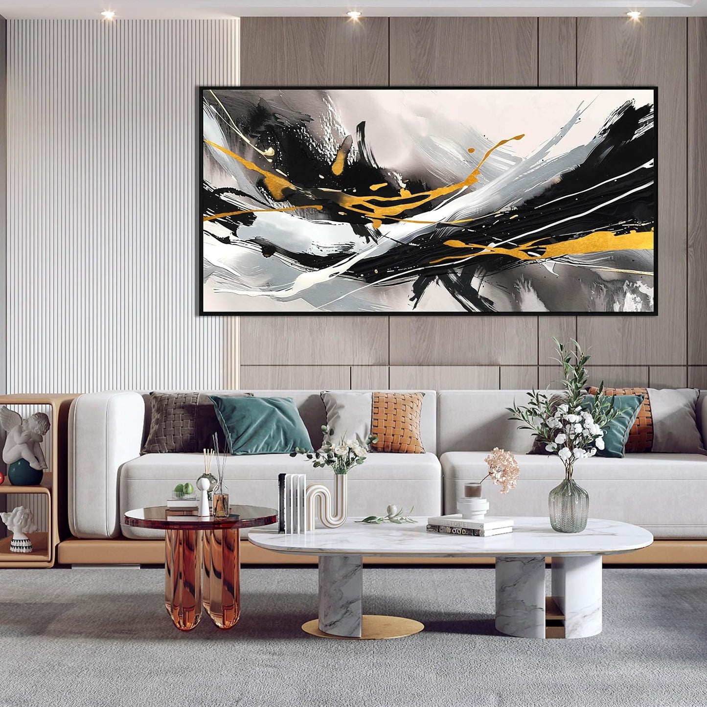 Black and White Canvas Wall Art for Living Room - Modern Abstract Wall Decor for Bedroom - Black Framed Wall Art for Office Size 29" x 59"