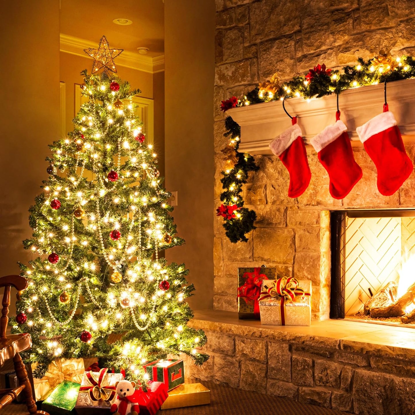 ODEETRONIC Rustic Tree Topper Lights, 10" Rattan Natural Christmas Star Tree Topper, 10 Clear Lights Warm White Hollow Tree Topper, 120V UL Certified Christmas Star Topper for Xmas Tree Home Party