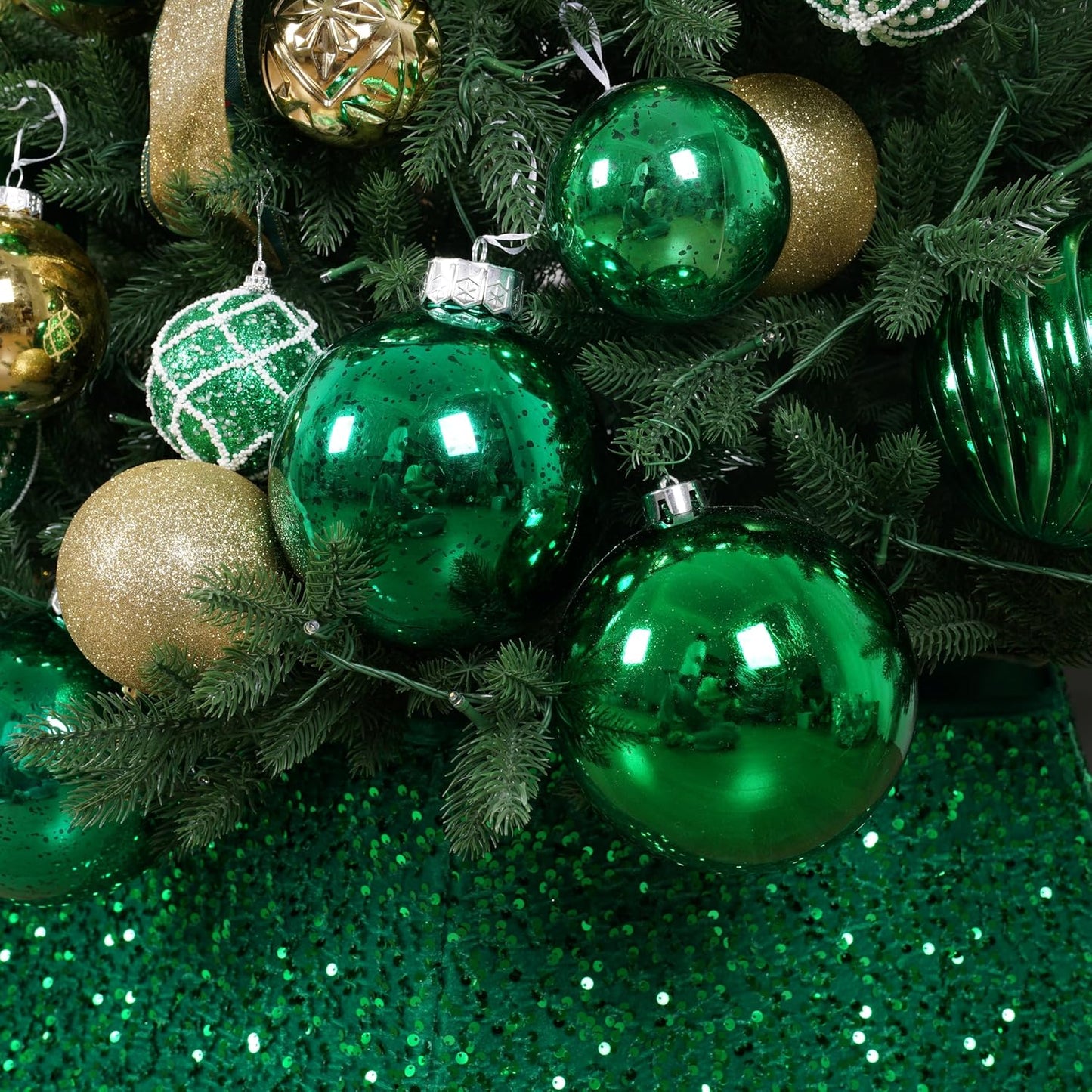 XmasExp Large Christmas Ball Ornaments,2pcs Green Giant Shatterproof Plastic Hanging Mercury Xmas Ball Decorations Christmas Tree Ornaments (Green, 6")