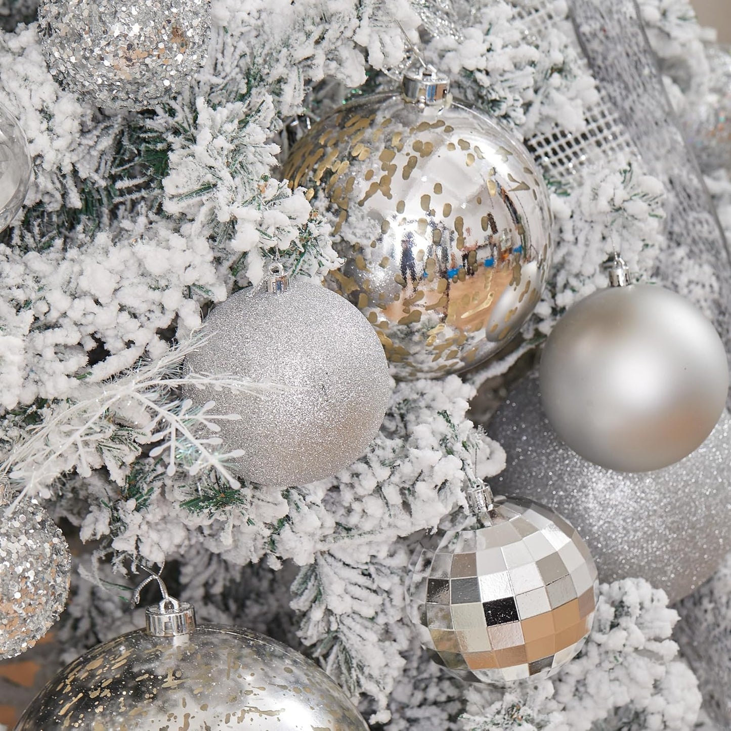 XmasExp Large Christmas Ball Ornaments,2pcs Silver Giant Shatterproof Plastic Hanging Mercury Xmas Ball Decorations Christmas Tree Ornaments (Silver, 6")