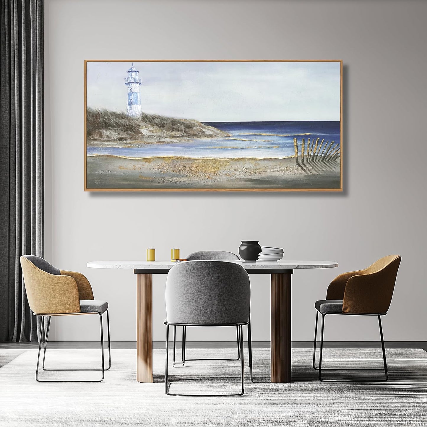 Yuaxker Large Ocean Wall Art Blue and Gold Wall Decor Framed Artwork Vogue Canvas Painting for Living Room Bedroom Dining Room Office Home Decor 30x60 Inch