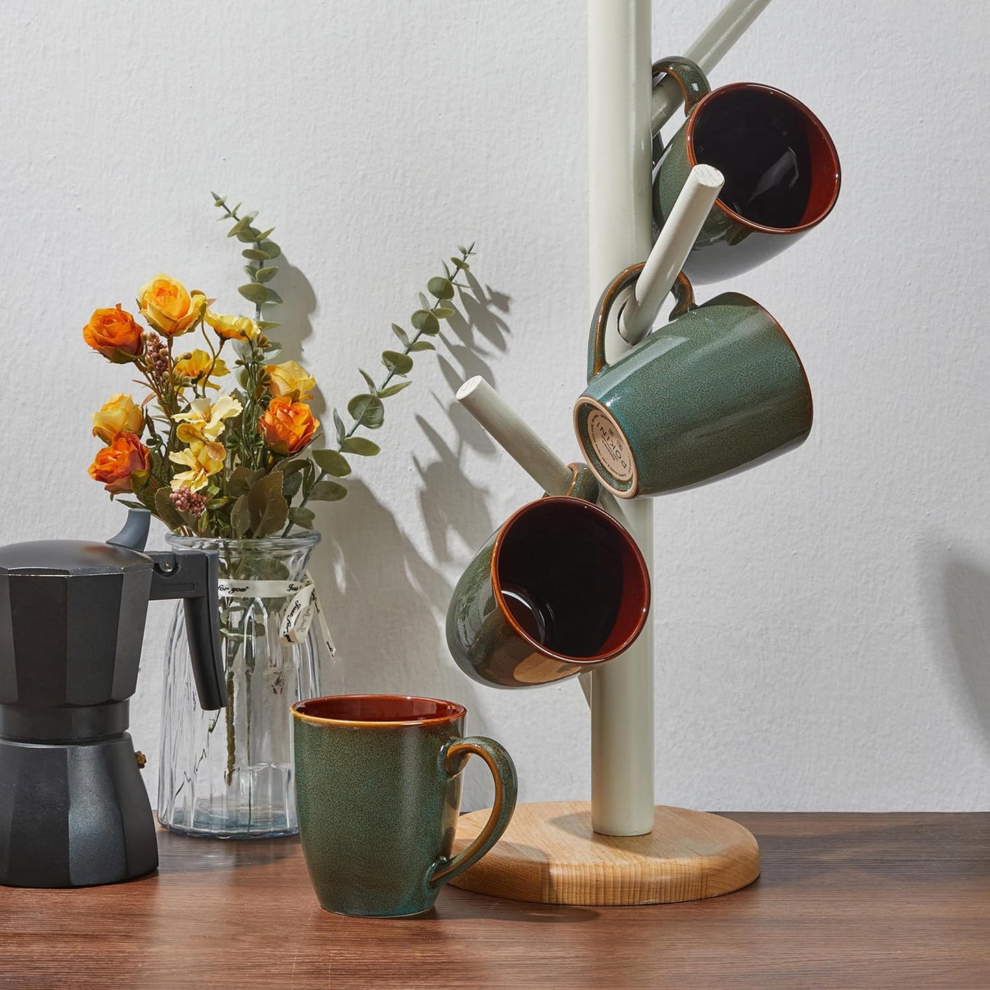 Coffee Mug 16 oz, Ceramic Coffee Mugs Set of 4, Reactive Glaze Mug for Latte/Tea/Cappuccino, Large Stackable Mug Set for Men, Women, Dad, Mom, Dishwasher & Microwave Safe, Brown Green