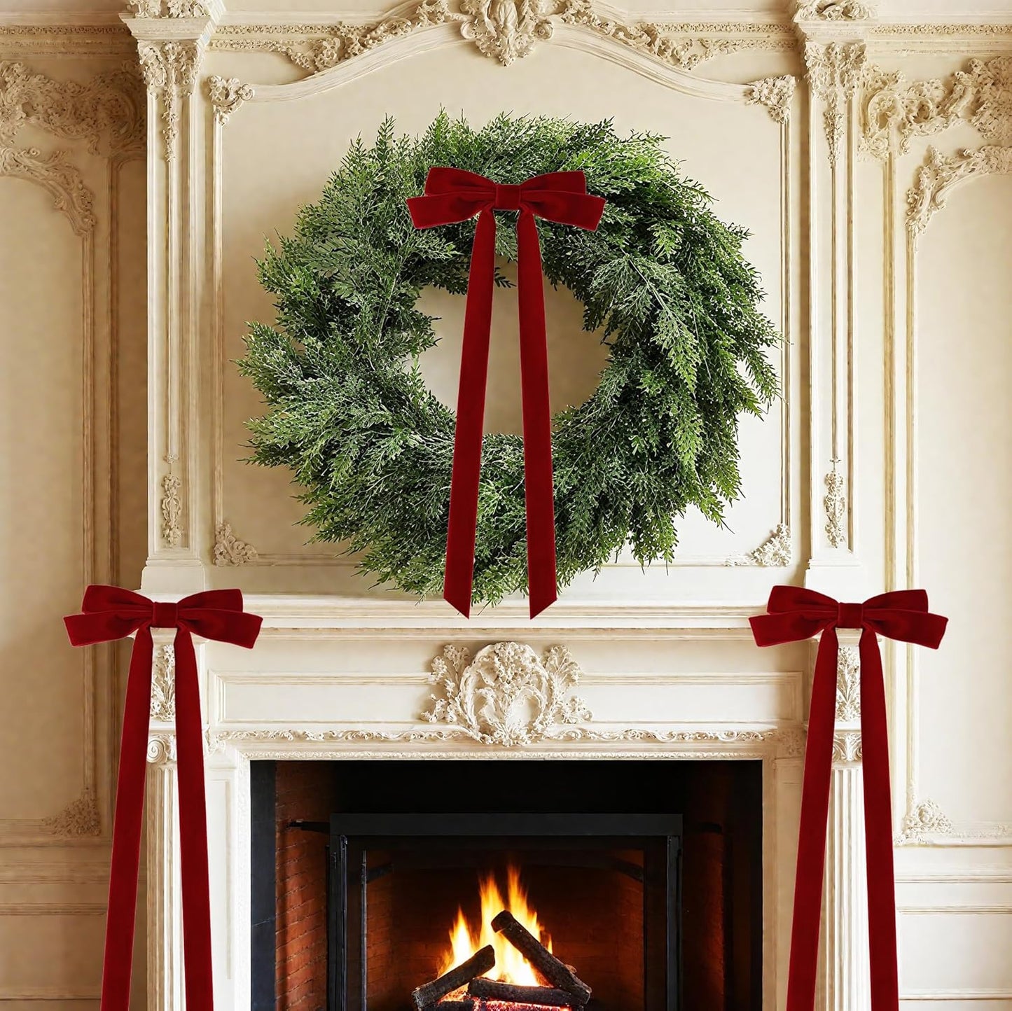 Senjie 10Pcs Large Velvet Christmas Tree Bows, 20in x 8in Premade Vintage Ribbon Tree Topper Bows Ornaments for Staircase Garland Wreath Holiday Home DIY Crafts Decorations, Burgundy