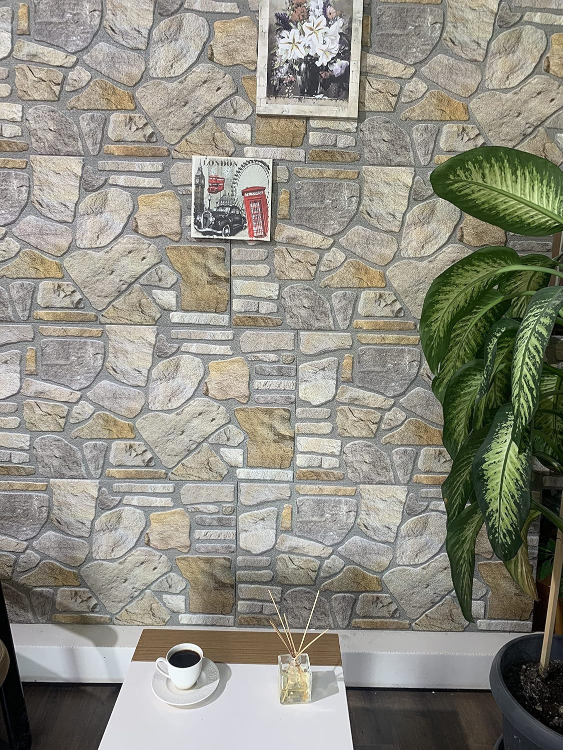 Dundee Deco 3D Wall Panels - Cladding, Grey Gold Stone Look Wall Paneling, Styrofoam Facing for Interior and Exterior Applications, DIY, Set of 5, Covers 27 sq ft